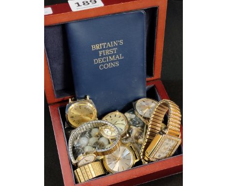 BOX OF WATCHES AND BRITAIN'S FIRST DECIMAL COIN SET