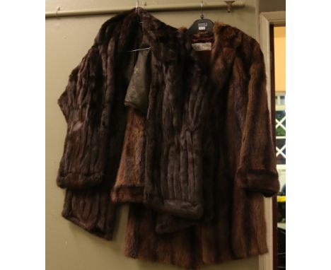 A ladies three quarter length fur coat, two fur stoles, etc.