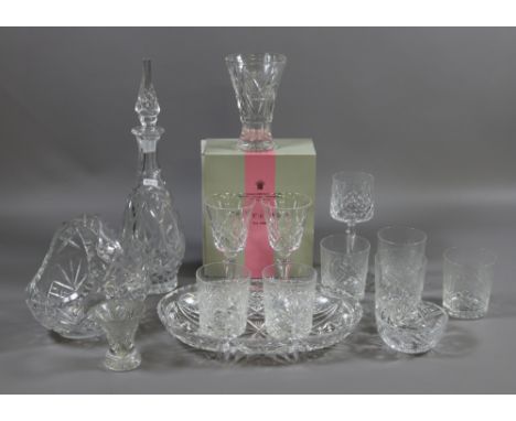 A collection of cut glass to include decanter drinking glasses, fruit basket etc.