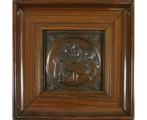 After Raphael. A C19th continental framed bronze relief work plaque Virgin Mary with the Christ child and St John.