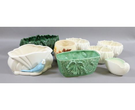 Eight Sylvac pottery moulded planters including Art Deco example applied with a moulded budgeregard.