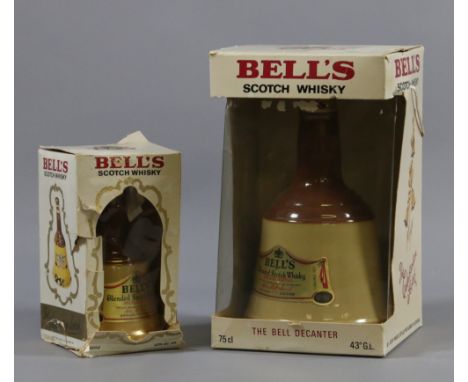 Two Bells whiskey decanters and contents of Scotch whiskey.