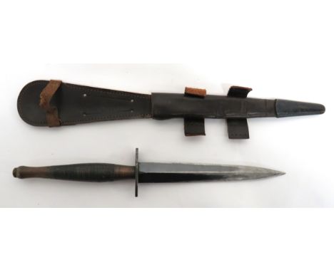 Second Pattern Fairbairn-Sykes Commando Knife 6 1/4 inch, double edged, blued blade with signs of sharpening. &nbsp;Blued, ov