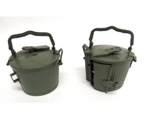 Two Yugoslavian MG53 Drum Magazines green painted drum magazine. &nbsp;Side opening ammunition slide. &nbsp;Top opening lid w