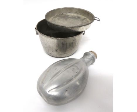 Austrian M1909 Alloy Waterbottle And Cooking Pot alloy, ribbed waterbottle marked to the neck "1912". &nbsp;Complete with cor