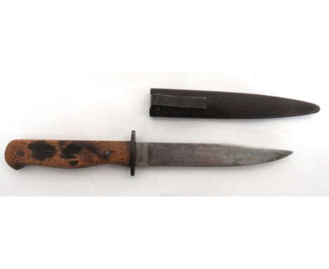 WW1 German Combat Trench Knife 5 3/4 inch, single edged blade with shallow clipped point. &nbsp;Small, steel, oval crossguard