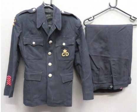 WW2 ARP/CD Tunic And Slacks consisting dark blue/black, single breasted tunic. &nbsp;Patch chest pockets with buttoned flaps.