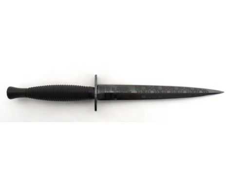 Wilkinson Commemorative 1940-1945 3rd Pattern F &amp; S Knife 7 inch, double edged, blued blade etched "United We Conquer 194