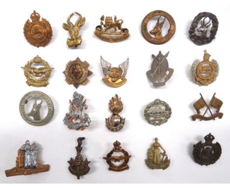 20 x African Cap Badges including Kimberley Regiment (brooch fitting) ... Brass South African Forces ... Cast brass Cape Corp