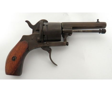 Late 19th Century Continental Pinfire Revolver 3 inch, octagonal barrel. &nbsp;Front stud sight. &nbsp;Side mounted clearing 