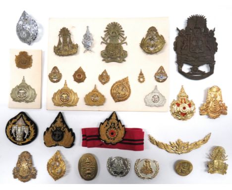 30 x Thailand Military Badges including gilt Navy ... White metal Navy ... Brass Air Force ... Bi-metal Air Force ... Bullion