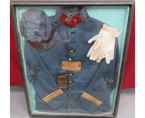 WW1 Period French Officer's Tunic, Kepi And Accessories all items framed with label "French Officer Verdun Area 1917-18". &nb