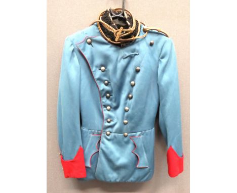 Austrian Ulan's Officer's Tunic light blue, wrap over, plastron front tunic with high black Astrakhan &nbsp;fur collar and gi