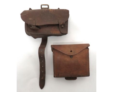 1914 Pattern Equipment Ammunition Pouch brown grained, rectangular pouch. &nbsp;The front flap secured by two leather tabs an