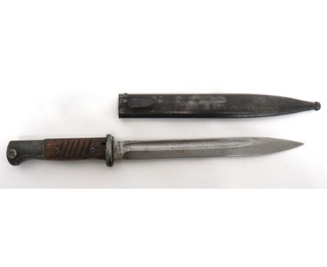 WW2 German K98 Matching Serial Number Bayonet 10 inch, single edged blade with fuller. &nbsp;The forte with maker "44FZG" and