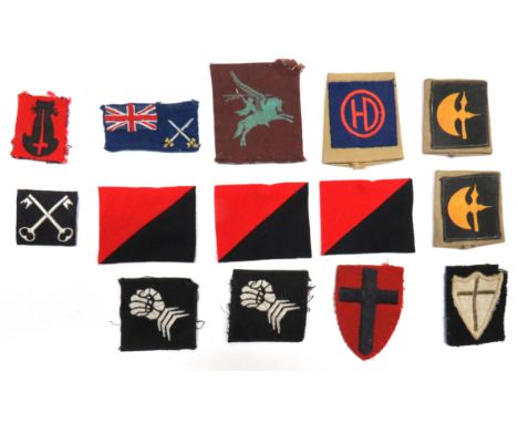 14 x Formation Badges including printed Airborne Div ... 2 x printed 78th Div on slip on tabs ... Embroidery 51st H. Div on s