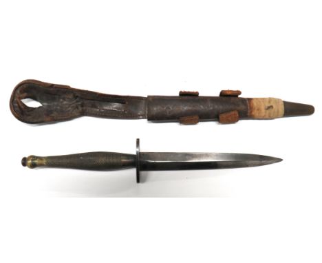 WW2 2nd Pattern "B2" Example Fairbairn &amp; Sykes Commando Knife 6 1/2 inch, double edged blade. &nbsp;Blued steel, oval cro