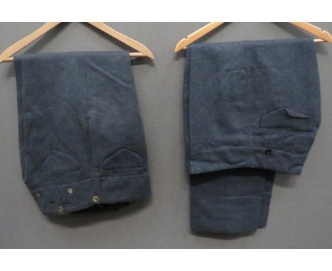 Two Pairs Of Aircrew Suit Trousers blue grey, woollen, wide leg trousers. &nbsp;Left hip with first aid pocket. &nbsp;Seat wi