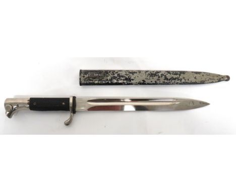 German Kurzes Parade Bayonet 9 3/4 inch, plated, single edged blade. &nbsp;Narrow fuller. &nbsp;Forte with maker "Eickhorn So