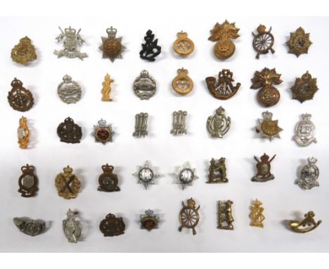 40 x British Army Collar Badges including brass KC Northern Cyclist Batt ... Brass KC Royal Fusiliers ... Blackened KC 12th C