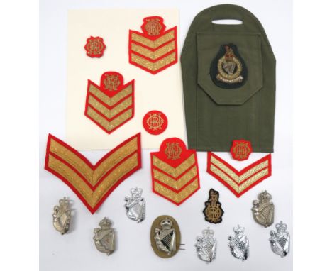 18 x 8th Kings Royal Irish Hussars And QRIH Arm Badges including white metal KC Irish harp ... White metal QC Irish harp ... 