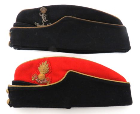 Two Officer Coloured Field Service Caps consisting Royal Artillery example. &nbsp;Red crown and body. &nbsp;Black curtain. &n