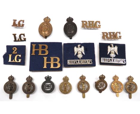 21 x Household Brigade Cap And Shoulder Titles cap include brass, KC First Life Guards ... Brass KC Second Life Guards ... Br
