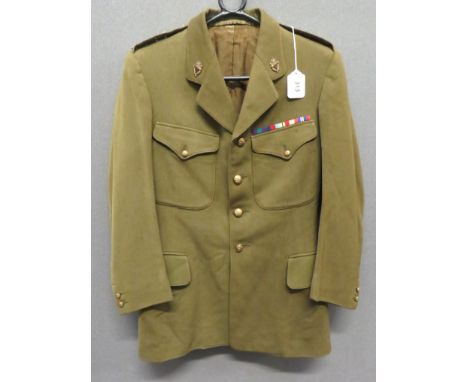 WW2 Officer's Royal Irish Hussars Service Dress Tunic khaki, single breasted, open collar tunic. &nbsp;Patch chest and hidden