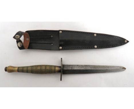 Beaded And Ribbed Fairbairn &amp; Sykes Commando Knife 6 inch, double edged, repointed tip blade. &nbsp;Oval, steel crossguar