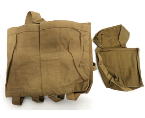 Two WW2 Ammunition Carriers consisting khaki webbing backpack to hold two Vickers ammunition boxes. &nbsp;Rear of pack with p