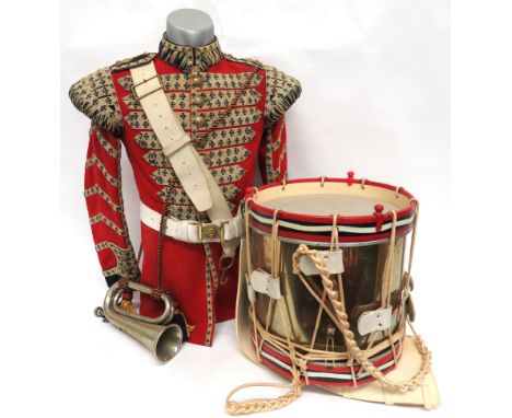 Grenadier Guards Bandsman Uniform And Drum consisting scarlet, single breasted tunic. &nbsp;High collar with Band lace and fr