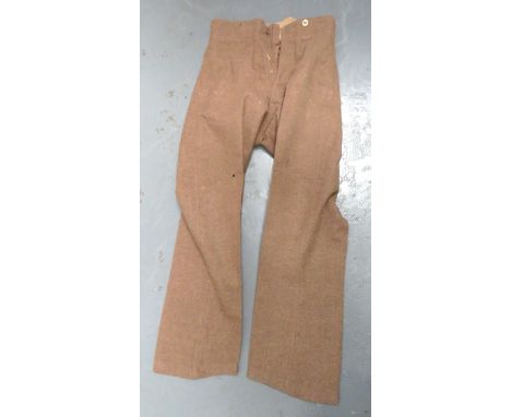 Pair Of 1922 Pattern OR's Trousers khaki woollen, high V back waist, wide leg trousers. &nbsp;Hidden side slash pockets. &nbs
