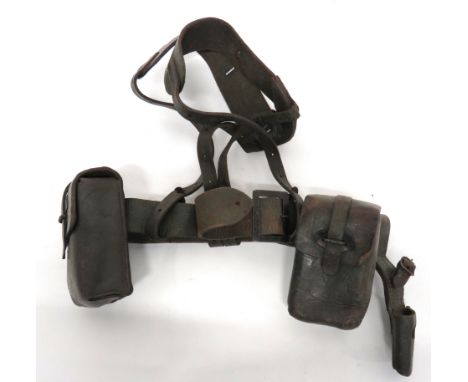 Set Of Continental Leather Equipment possibly Italian. &nbsp;All made in green painted leather. &nbsp;Canister belt ... Pair 