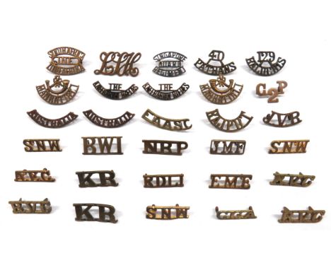 30 x Commonwealth Brass Shoulder Titles including Rajput ... 40 Pathans ... 129 Baluchis ... The Kaffrarian Rifles ... Mahrat