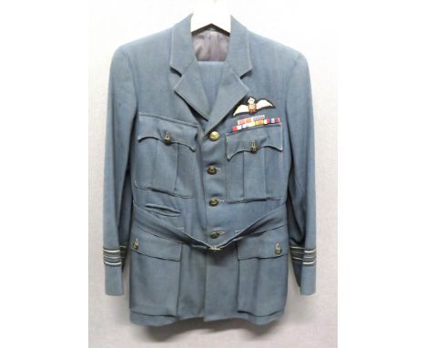 WW2 Royal Air Force Squadron Leader's Pilot's DFM Service Dress blue grey, single breasted, open collar tunic. &nbsp;Pleated 