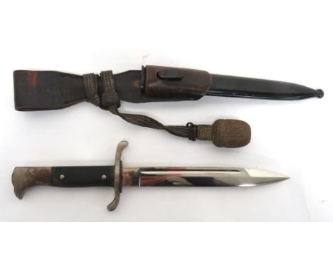 WW1/WW2 German Parade Knife 8 inch, single edged blade with sharpened back edge point. Narrow fuller. &nbsp;Plated, S shape c