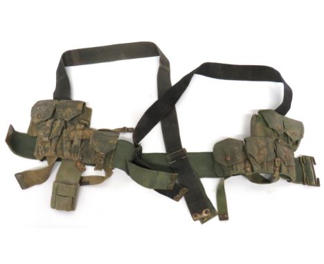 Part Set Of 1908 Pattern Webbing Equipment consisting wide waist belt with rear brass tabs and brass front buckle ... Pair of