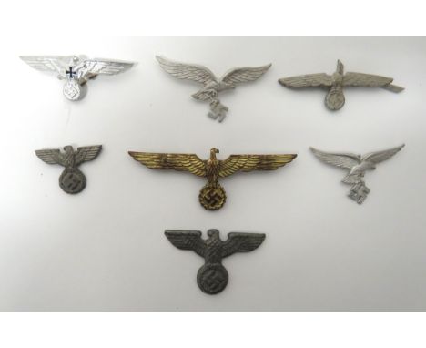 Various WW2 Third Reich Eagles consisting gilt brass Kriegsmarine summer pattern breast eagle. &nbsp;Brooch fitting ... 2 x a
