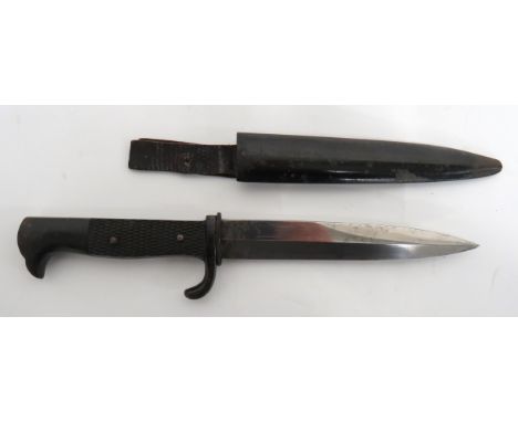 WW1 Imperial German Trench Knife 6 inch, single edged blade with sharpened back edge point. Steel, turn up quillon crossguard