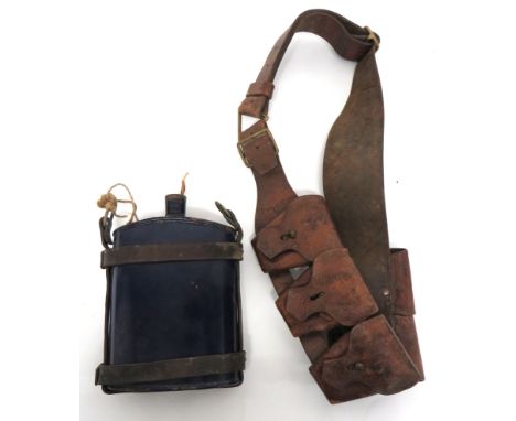 1903 Pattern Leather Bandolier And Waterbottle brown leather strap with five small, leather ammunition pouches riveted in pla