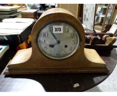 An Unusual Early 20th Century Leather Covered Mantel Clock With Circular Silvered Dial