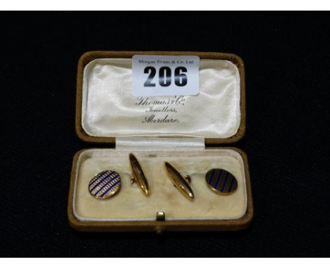A Pair Of Boxed 9ct Gold &amp; Blue Enamel Art Deco Period Cufflinks