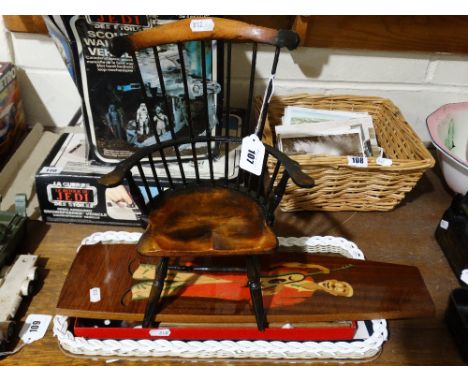 A Miniature Windsor Style Stick Back Chair, Together With A Retro Drinks Tray Etc