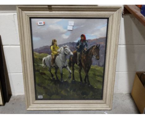 Diana R Lodge, Oil, Study Of Figures On A Pony Trail, Signed