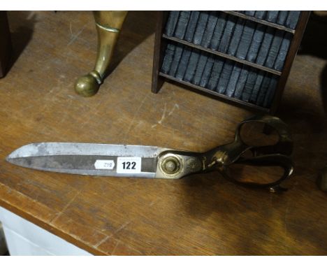 A Pair Of Large Size Brass Handled Drapers Scissors By Wilkinson Of Sheffield, 15" Long