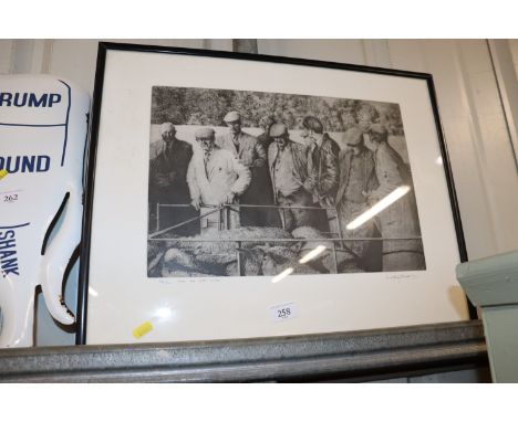 Indistinctly pencil signed etching depicting a sheep auction entitled "For The Last Time" 32/50