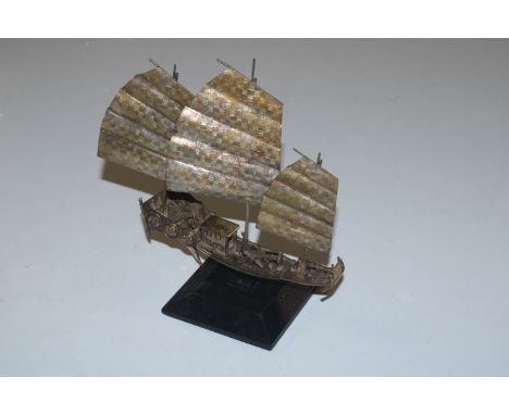 A Chinese silver model of a patrol boat, approx. total weight 160gms