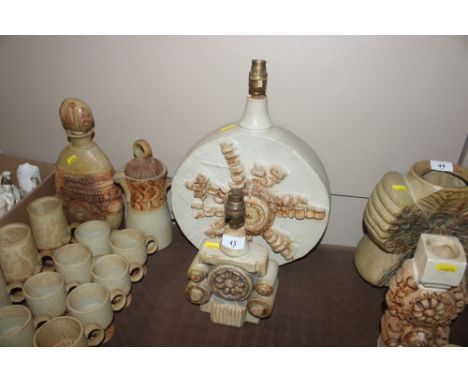A large Bernard Rooke circular table lamp and a smaller Totem Pole style similar 