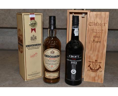 WHISKY &amp; PORT comprising one bottle of KNOCKANDO 1976 Pure Single Malt Scotch Whisky, 40% vol. 75cl,fill level bottom nec