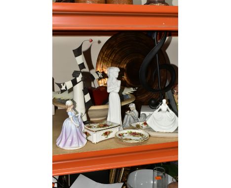 A GROUP OF ORNAMENTS, comprising a 'Musical Notes' treble clef, height 42cm, two large ornamental centrepiece bowls, a painte